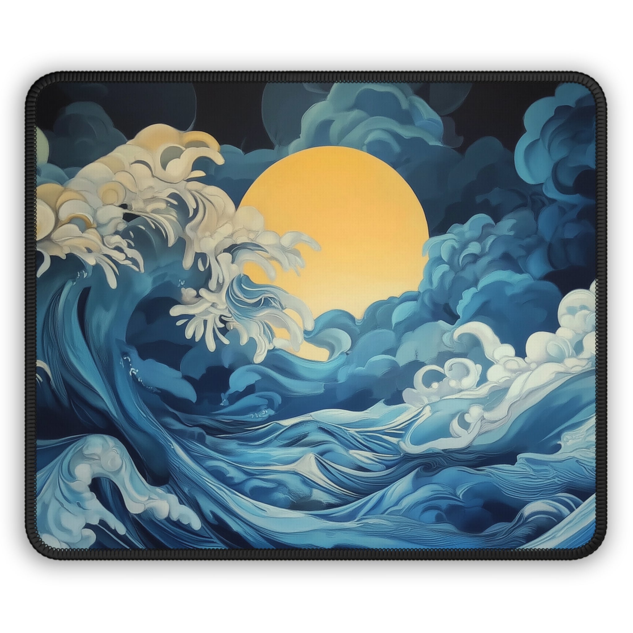 Ocean Wave Moon Gaming Mouse Pad — Calming Blue Sea Desk Mat