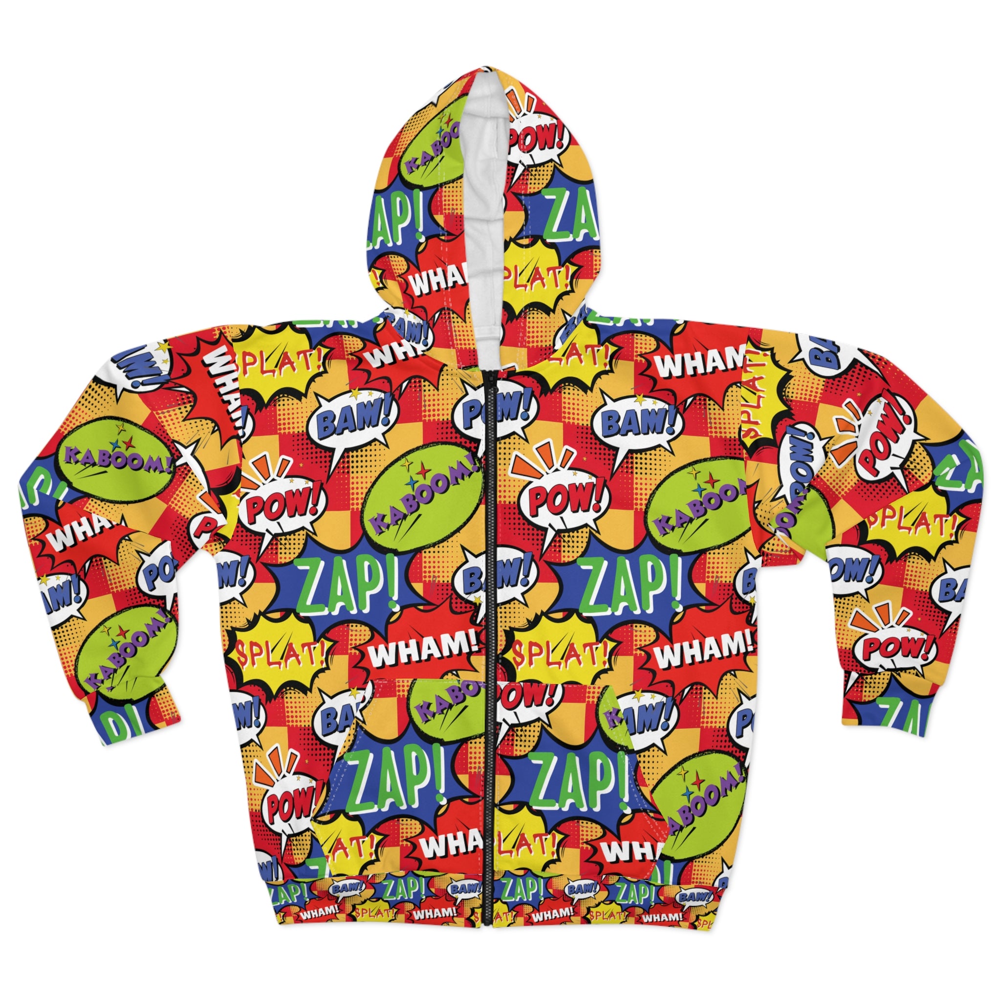 Unisex Hoodie - Retro Comic Pattern Zip-Up Hoodie
