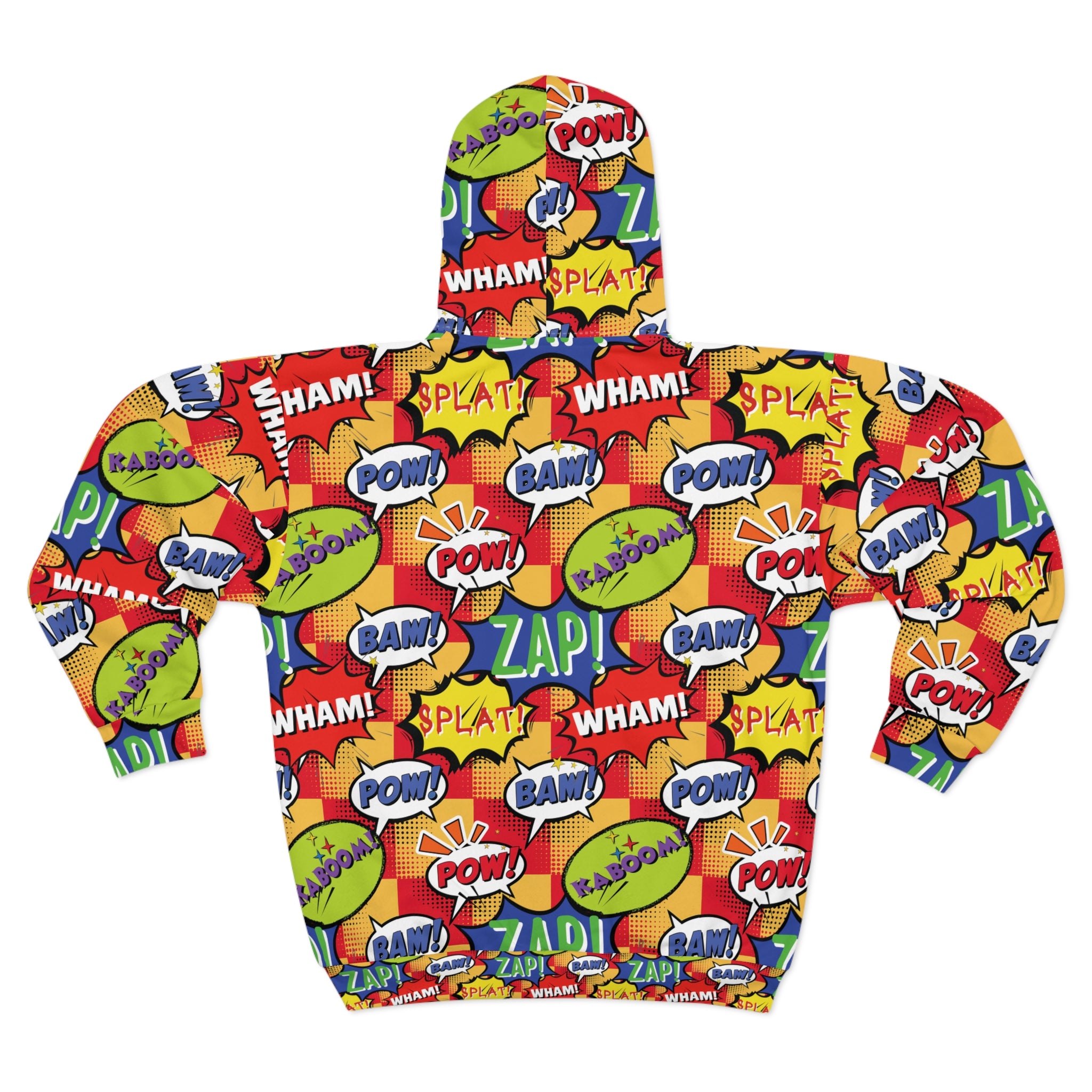 Unisex Hoodie - Retro Comic Pattern Zip-Up Hoodie