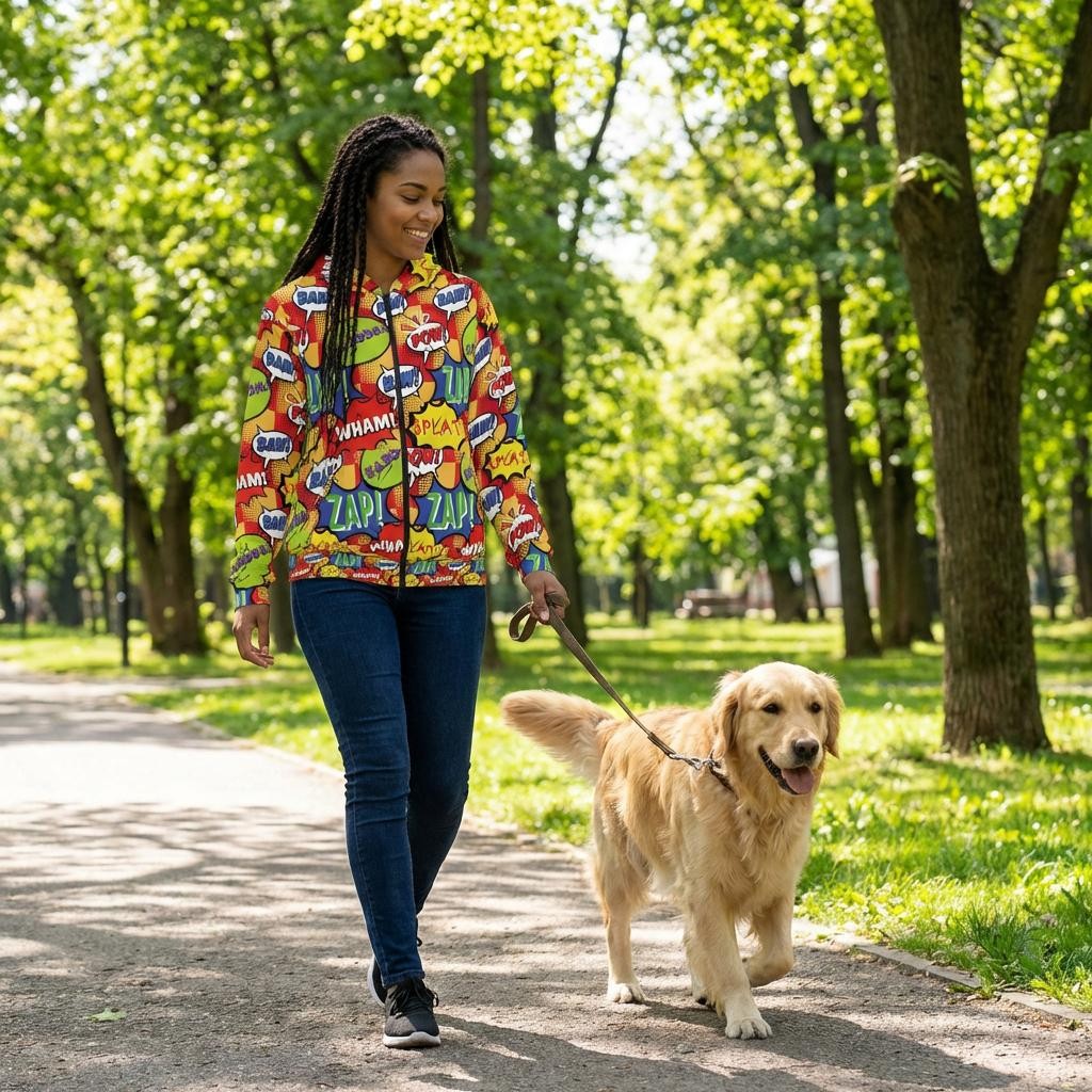 Unisex Hoodie - Retro Comic Pattern Zip-Up Hoodie