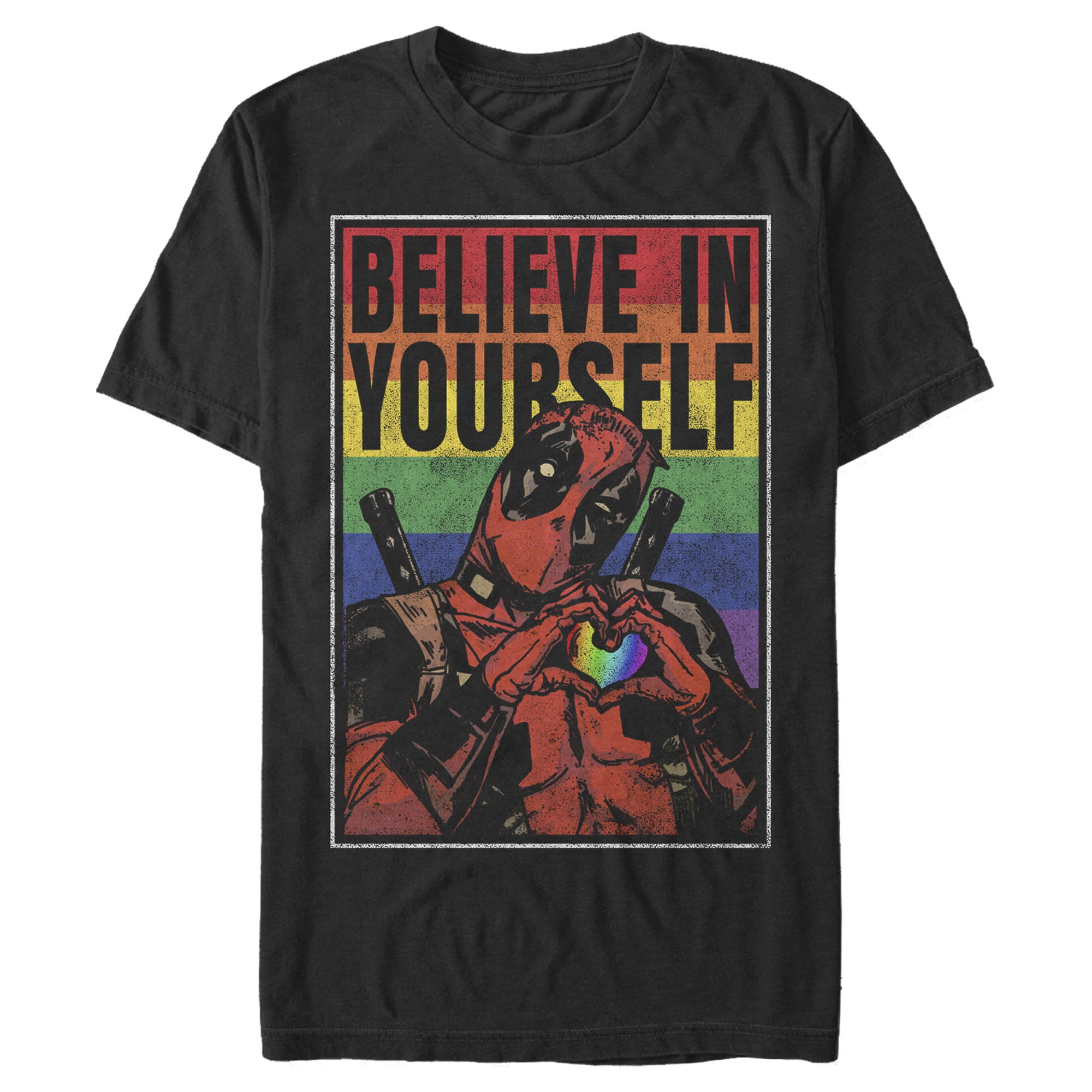 Men's Marvel Deadpool "Believe In Yourself" Rainbow T-Shirt