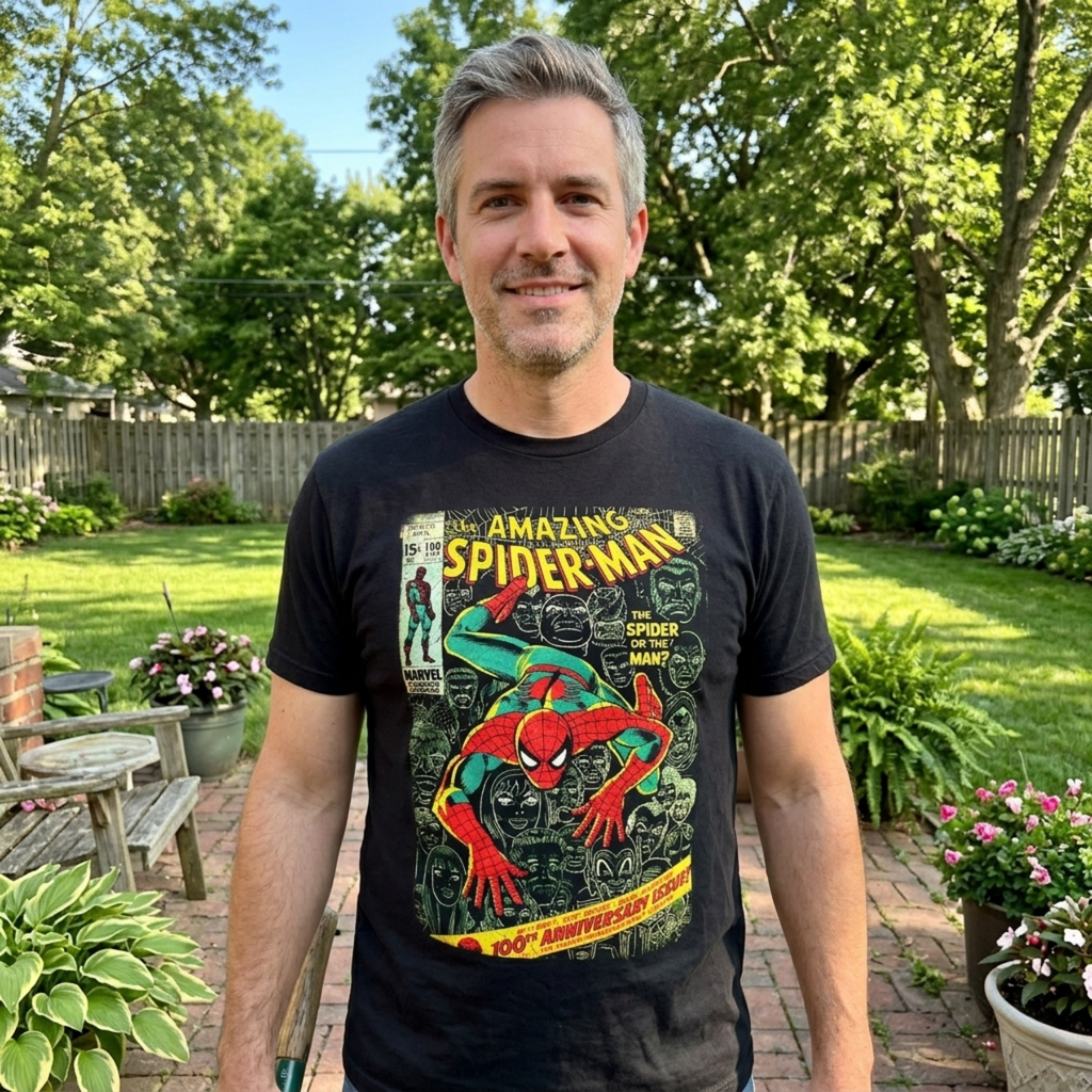 Marvel Men’s Amazing Spider-Man #100 Anniversary Issue Comic Cover Graphic T-Shirt