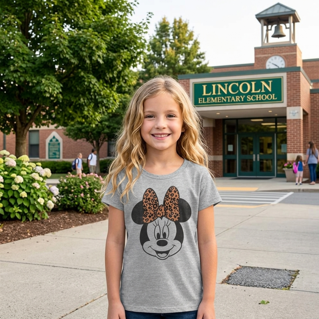 Girl's Disney Minnie Mouse Cheetah Print Bow Graphic T-Shirt